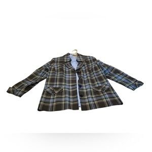 Pendleton 100% Virgin Wool Tartan Plaid Blazer with blue turtleneck undershirt